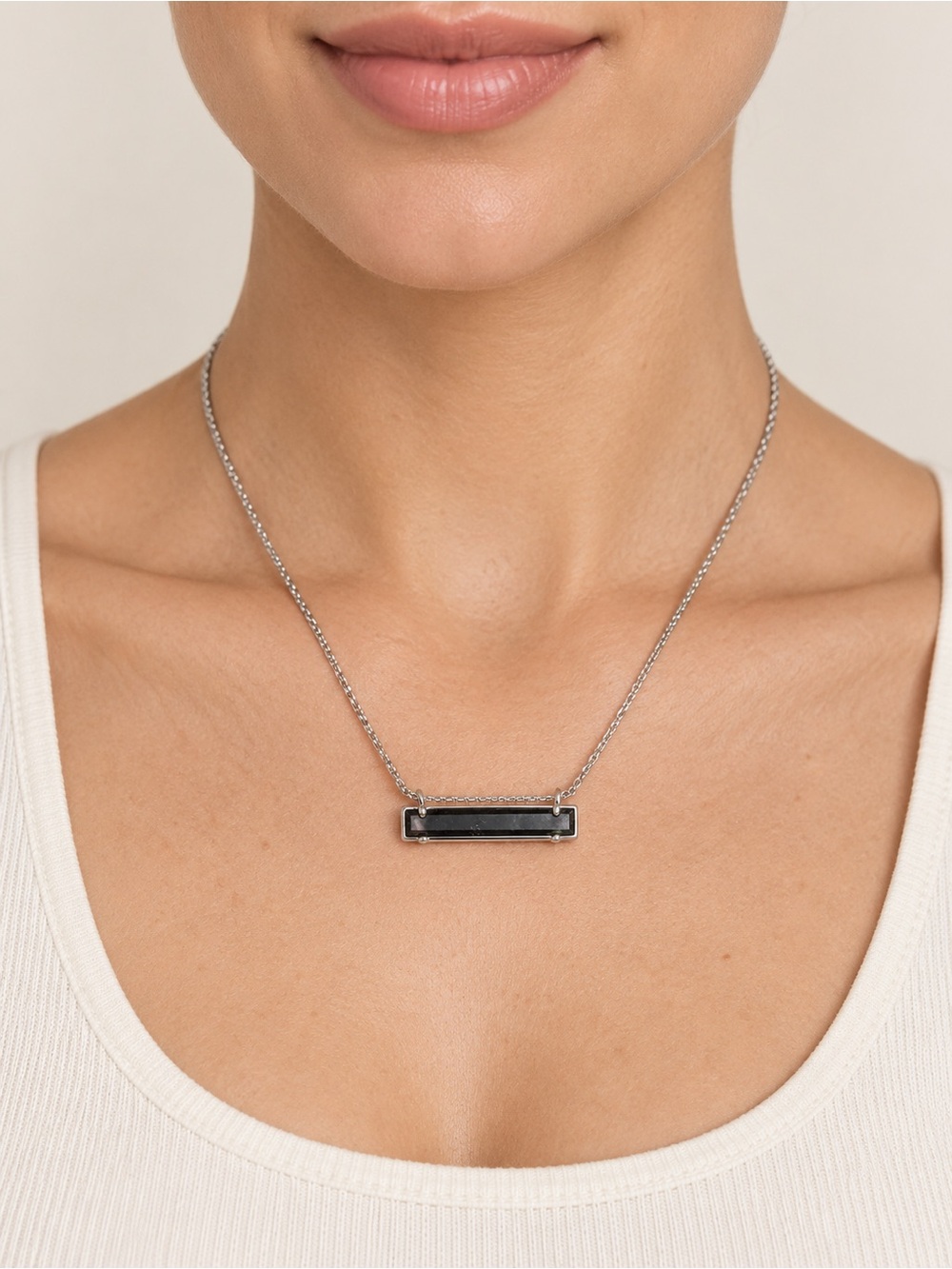 Kendra Scott Leanor Black Mother of Pearl Bar Necklace Rhodium Plated NWT
